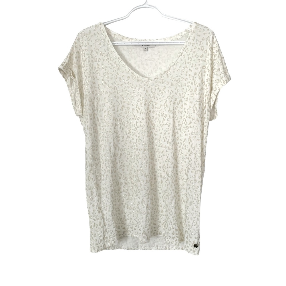 3 for $30. Women’s Short Sleeve V-Neck Tee in Cream Leopard Print